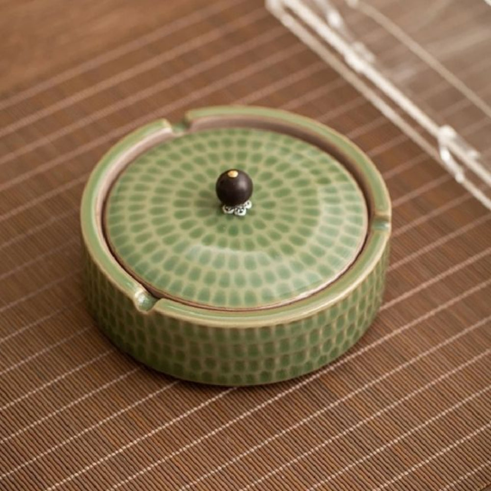 Ceramic Ash Tray With Wooden Lid Home Decor NALANI