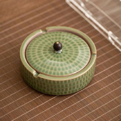 Ceramic Ash Tray With Wooden Lid Home Decor NALANI
