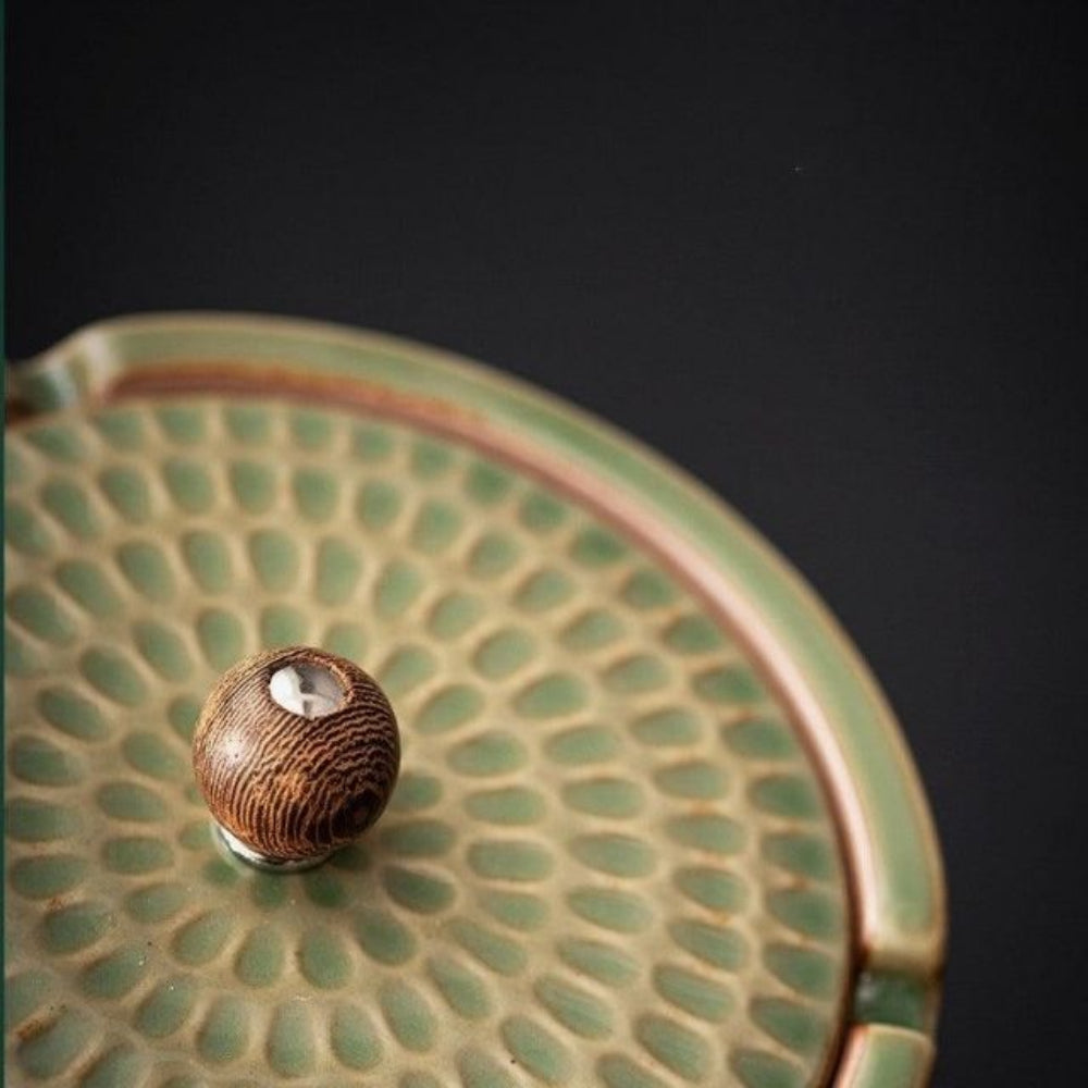 Ceramic Ash Tray With Wooden Lid Home Decor NALANI