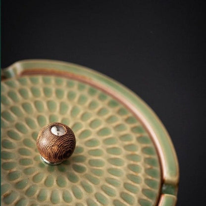 Ceramic Ash Tray With Wooden Lid Home Decor NALANI
