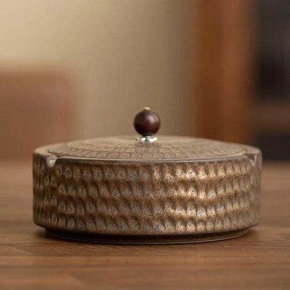 Ceramic Ash Tray With Wooden Lid Home Decor Natural glaze NALANI