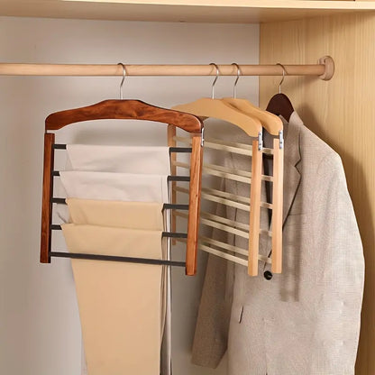 Wooden Multi Tier Trouser Rack Wrinkle Free Closet Organizer