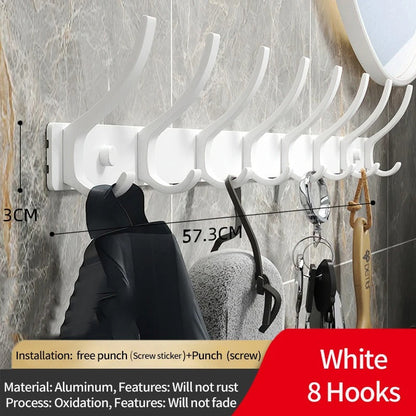 Durable Aluminum Wall Mounted Coat Rack With Six Hooks White 8-hook NALANI