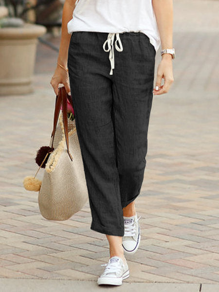 Ovara | Women's Trousers - Relaxed Fit - Elastic Waist with Drawstring - Lightweight Casual Wear
