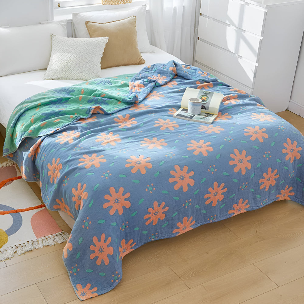 Abstract Sunny Reversible Blanket for Cozy Year-Round Comfort Cool Azure NALANI