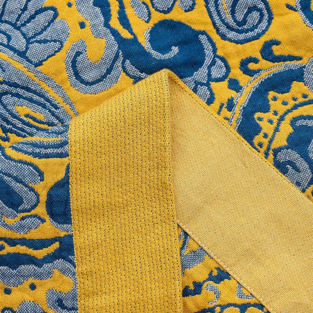 Azure Golden Retro Cotton Blanket for Stylish Home Decor NALANI