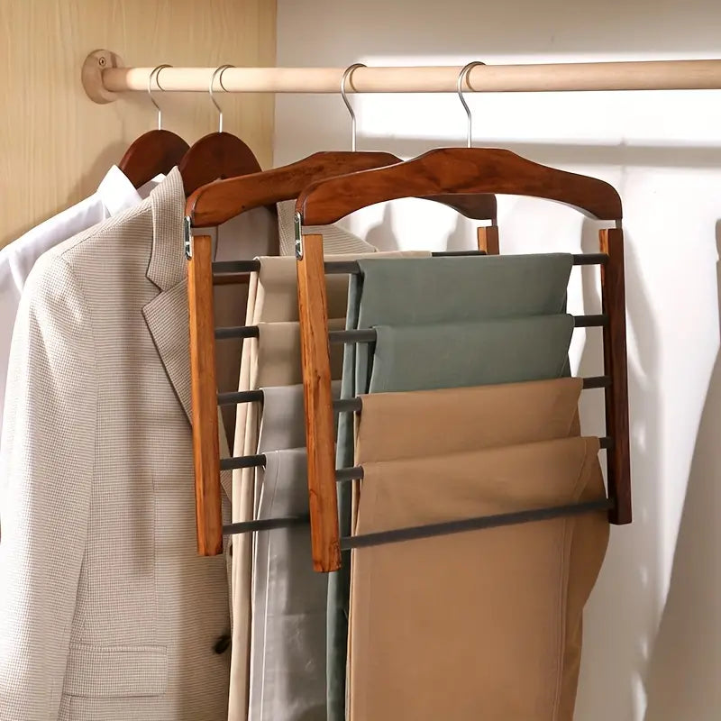 Wooden Multi Tier Trouser Rack Wrinkle Free Closet Organizer