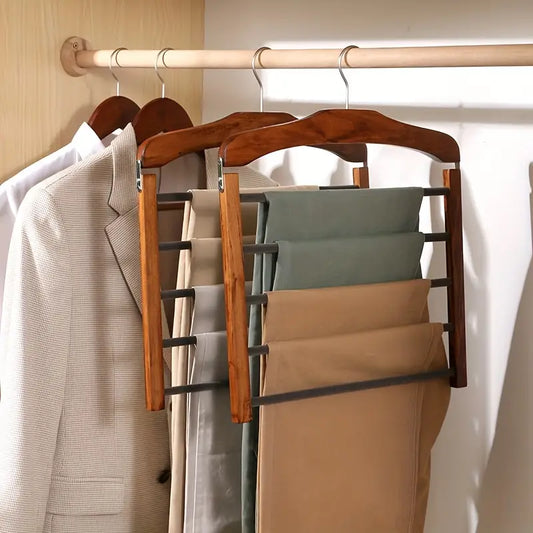 Wooden Multi Tier Trouser Rack Wrinkle Free Closet Organizer
