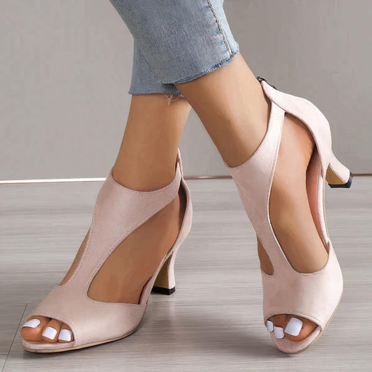 Chic Cutout Peep Toe Heeled Sandals For Women Everyday
