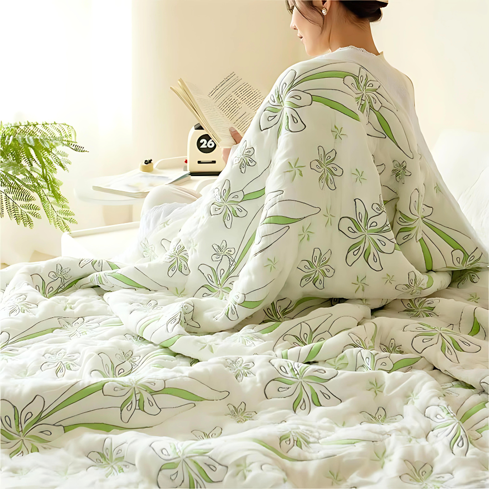 Bamboo Fibre Fresh Style Floral Blanket for Cooling Comfort NALANI