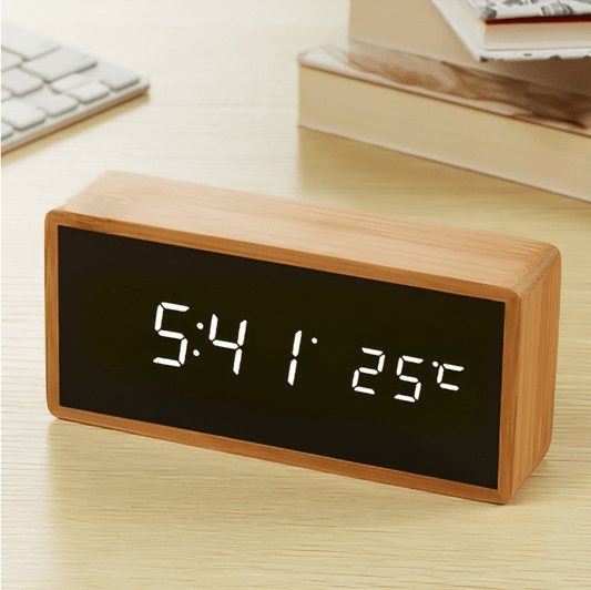 Bamboo LED Alarm Clock - Minimalist Design White NALANI