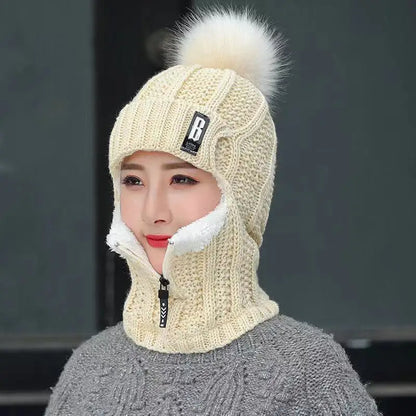Cozy Knit Winter Beanie With Pom Pom For Cold Weather BEIGE NALANI