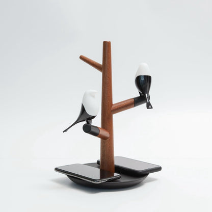 Versatile Table Lamp with Wireless Charging and Modern Design Black base + Shapiri wood UK NaLani