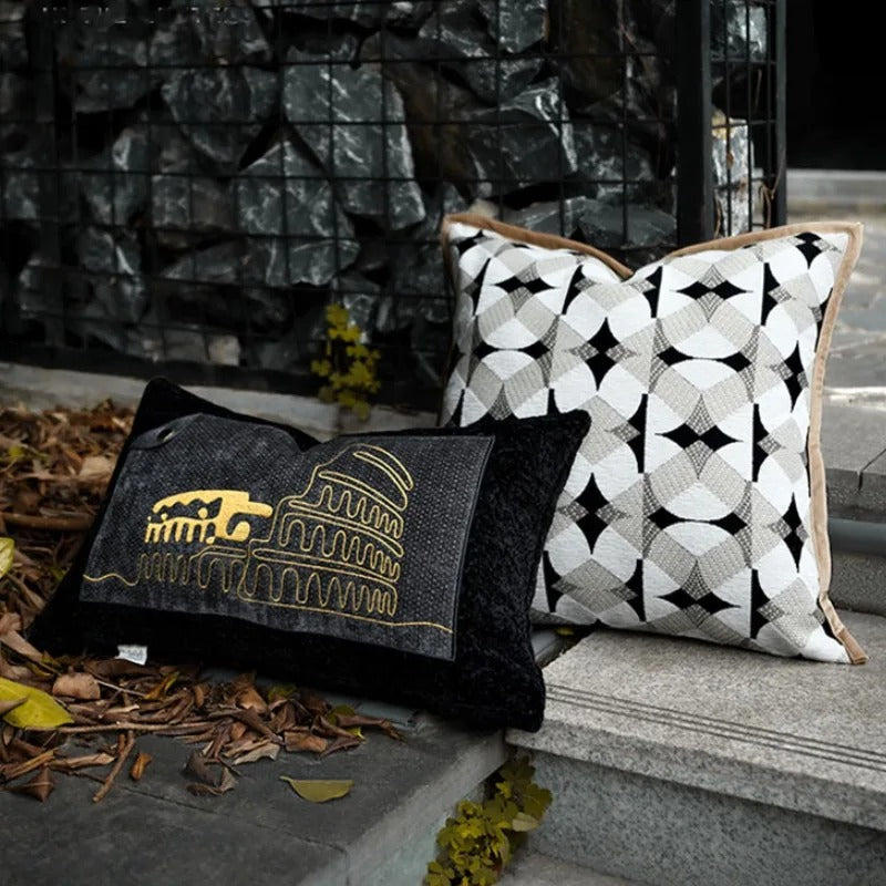 Black Khaki Geometric Cushion Cover – Modern Decorative Accent Pillow NALANI