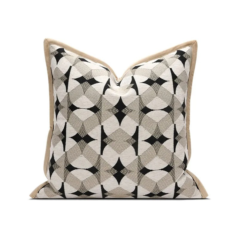 Black Khaki Geometric Cushion Cover – Modern Decorative Accent Pillow Beige NALANI