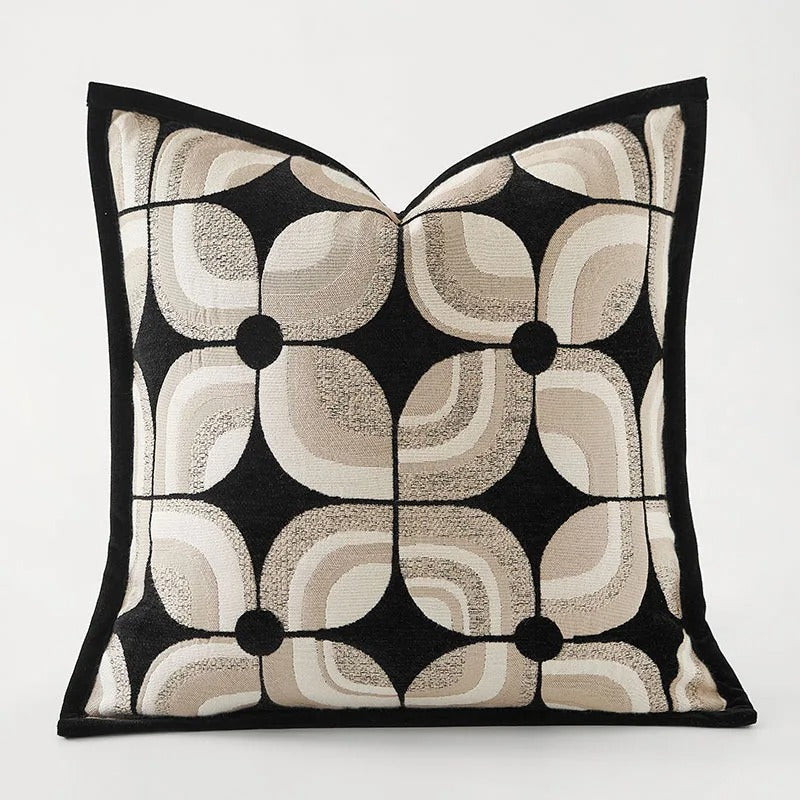 Black Khaki Geometric Cushion Cover – Modern Decorative Accent Pillow Zwart NALANI