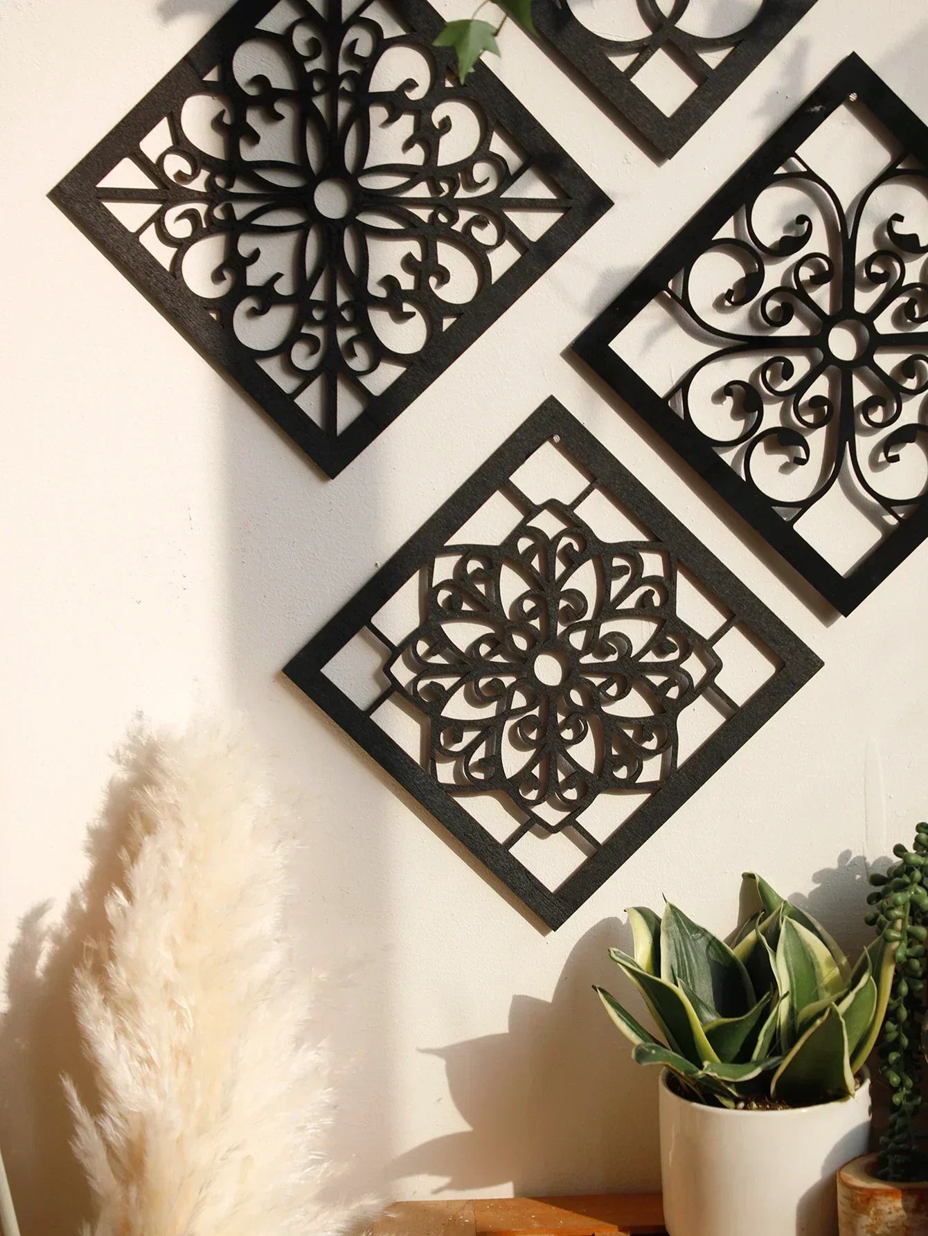 Black Wooden Wall Decor Set of 4 for Modern Home Aesthetic NALANI