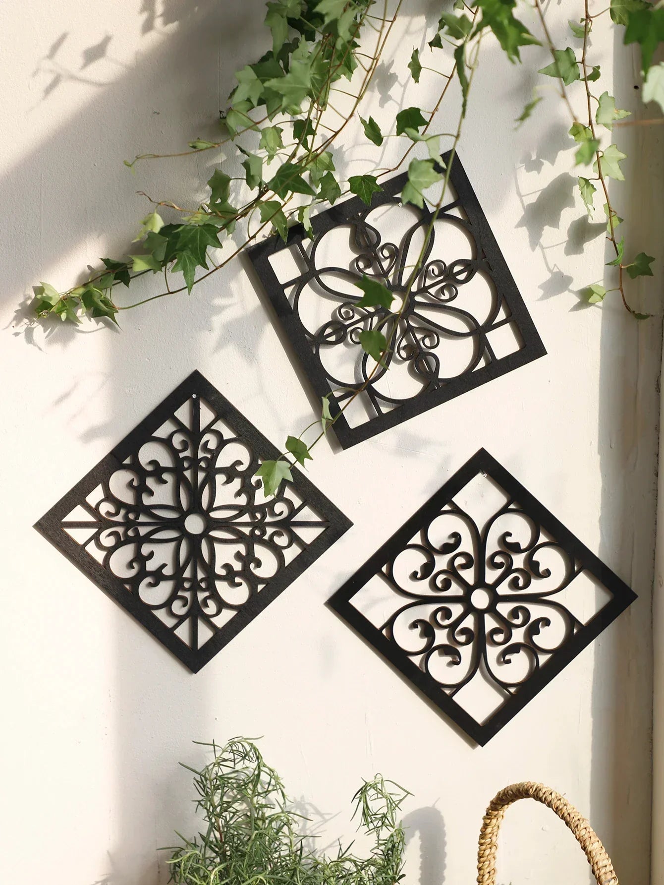 Black Wooden Wall Decor Set of 4 for Modern Home Aesthetic Square NALANI