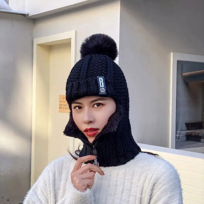 Cozy Knit Winter Beanie With Pom Pom For Cold Weather BLACK NALANI