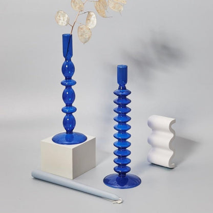 Blue Glass Taper Candle Holder and Vase Collection for Home Decor NaLani