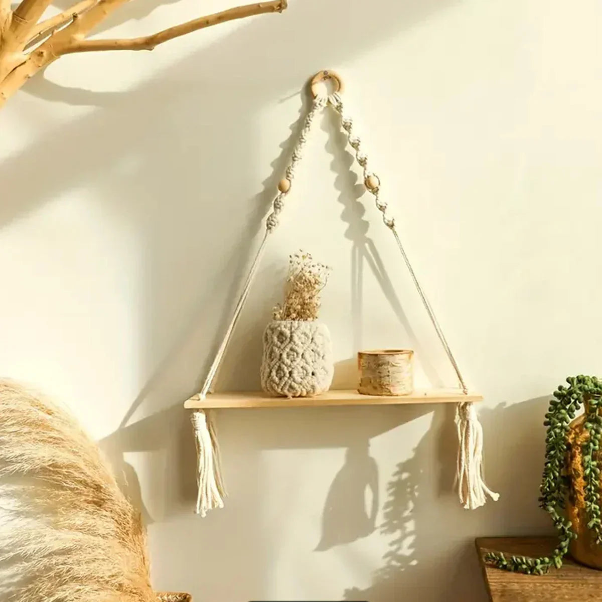 Boho Macrame Shelf Rustic Decor for Stylish Home Display NALANI