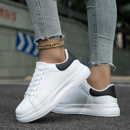 Celeni | Women Clean White Faux Leather Sneakers Casual Comfort