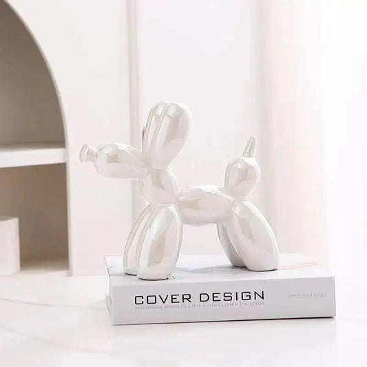 Mini Ceramic Balloon Dog Ornament for Playful Home Decor White 11x11x4cm NALANI