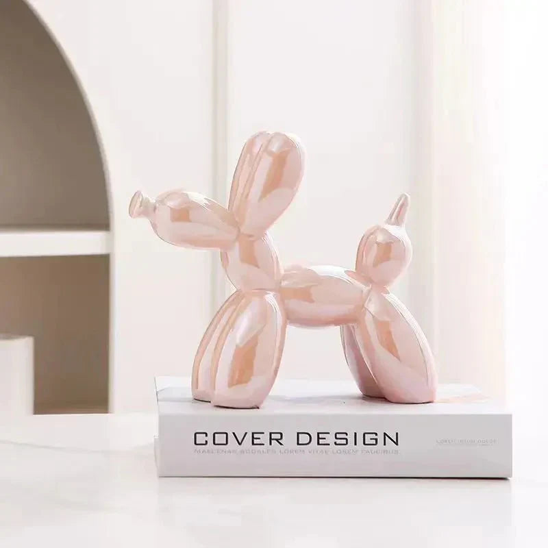 Mini Ceramic Balloon Dog Ornament for Playful Home Decor Pink 11x11x4cm NALANI