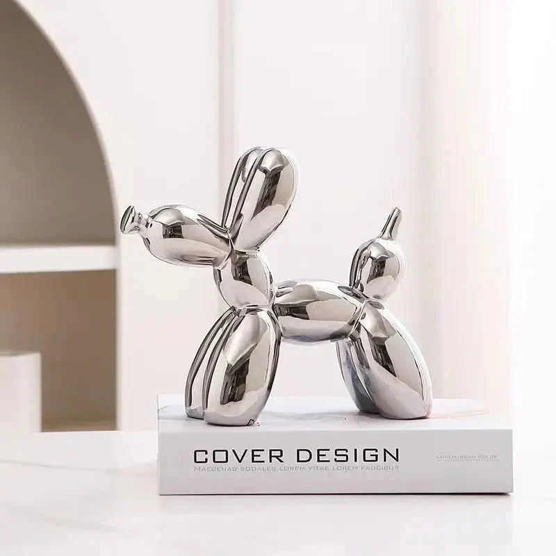 Mini Ceramic Balloon Dog Ornament for Playful Home Decor Silver 11x11x4cm NALANI