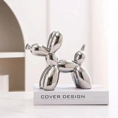 Mini Ceramic Balloon Dog Ornament for Playful Home Decor Silver 11x11x4cm NALANI