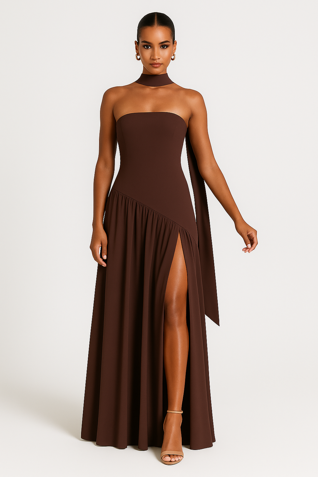 Elegant Strapless Dress With High Slit For Women Evening
