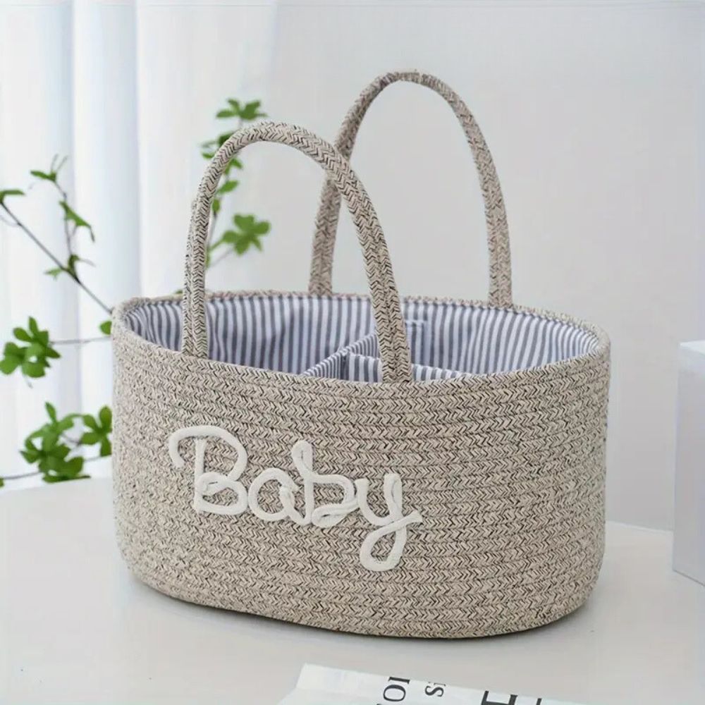 Cotton Rope Baby Caddy Organiser for Diapers and Essentials Beige Brown NALANI