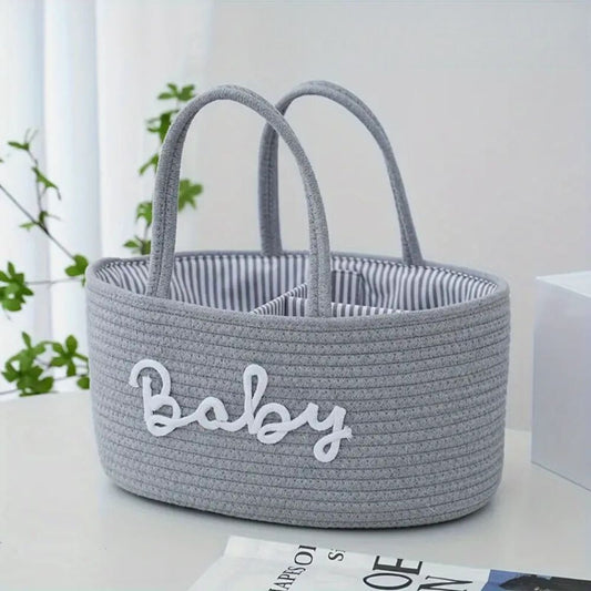 Cotton Rope Baby Caddy Organiser for Diapers and Essentials Light Grey NALANI