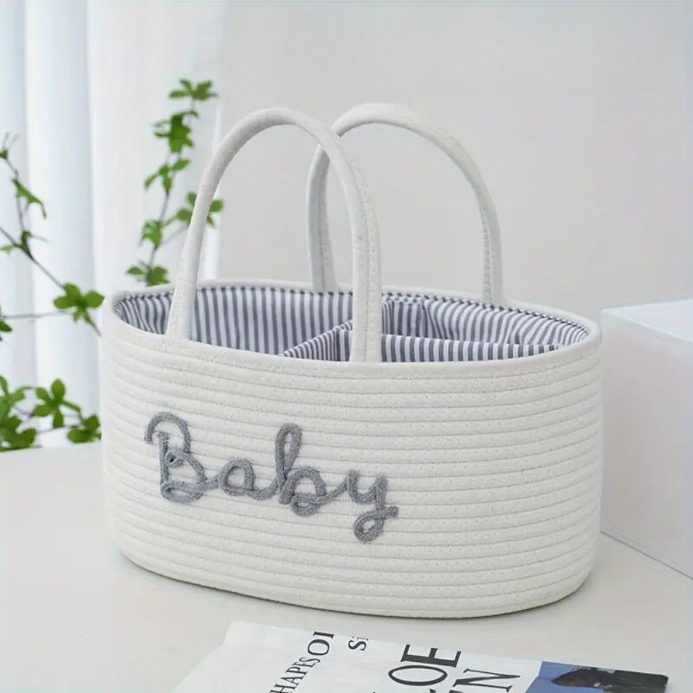 Cotton Rope Baby Caddy Organiser for Diapers and Essentials Original White NALANI