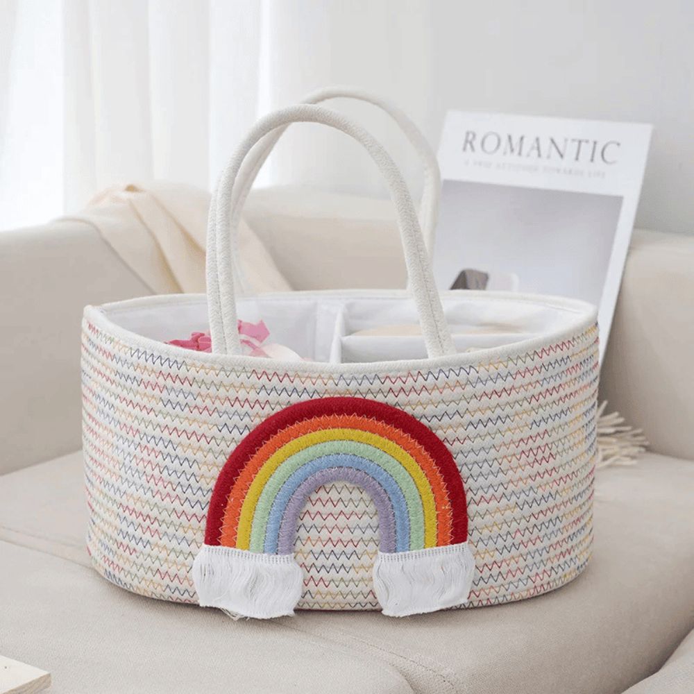 Cotton Rope Baby Caddy Organiser for Diapers and Essentials Rainbow NALANI