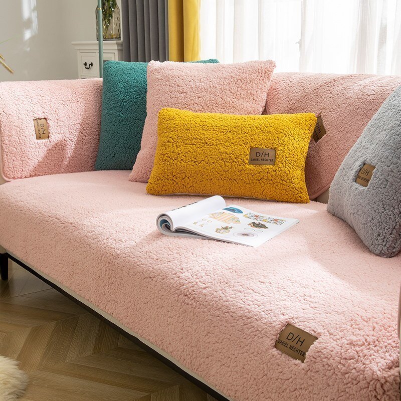 Soft Stylish Sofa Slipcover Set With Anti Slip Mat Pink NALANI
