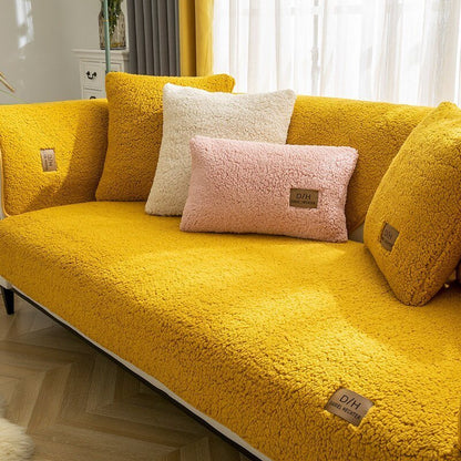 Soft Stylish Sofa Slipcover Set With Anti Slip Mat Yellow NALANI