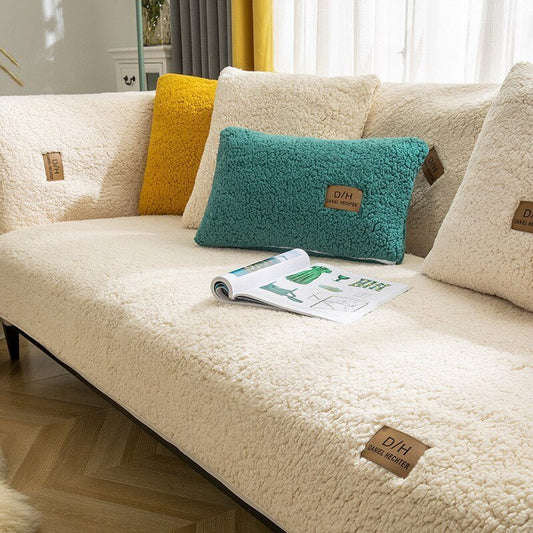 Soft Stylish Sofa Slipcover Set With Anti Slip Mat Off-white NALANI