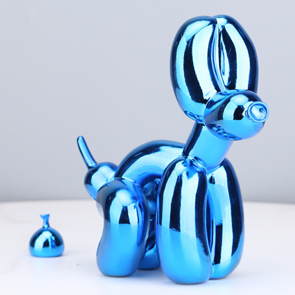 Crayvora | Balloon Dog Doing Business Sculpture - Unique Home Office Decor Electroplated Blue NALANI