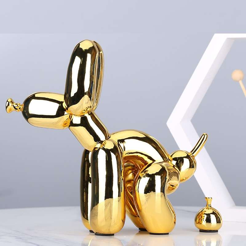 Crayvora | Balloon Dog Doing Business Sculpture - Unique Home Office Decor Electroplated Gold NALANI