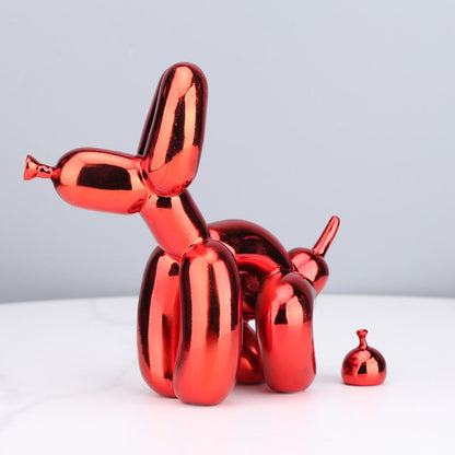 Crayvora | Balloon Dog Doing Business Sculpture - Unique Home Office Decor Shiny Red NaLani