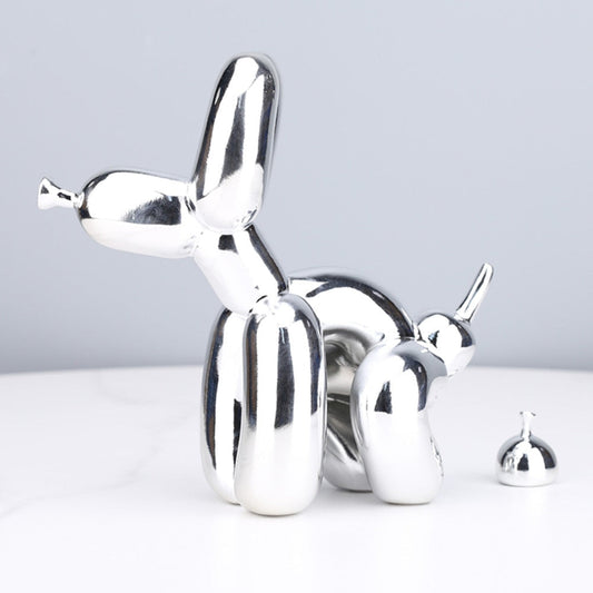 Crayvora | Balloon Dog Doing Business Sculpture - Unique Home Office Decor Electroplated Silver NALANI