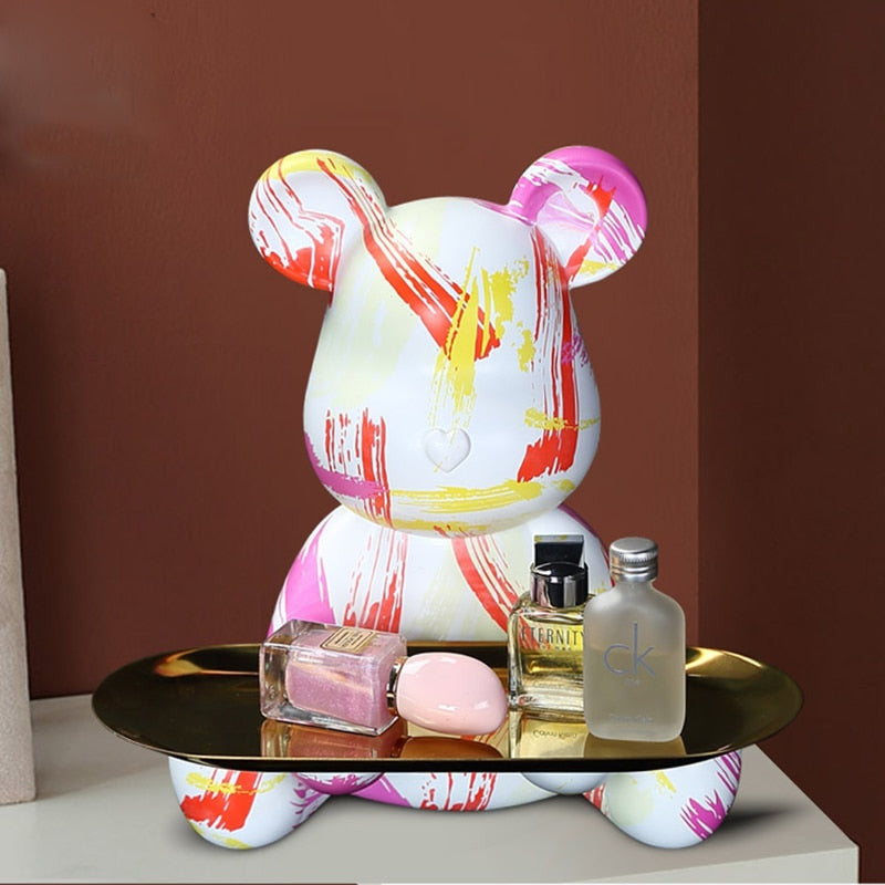 Crayvora | Bear Graffiti Painted Sculpture Table Tray for Home Decor Pink NALANI