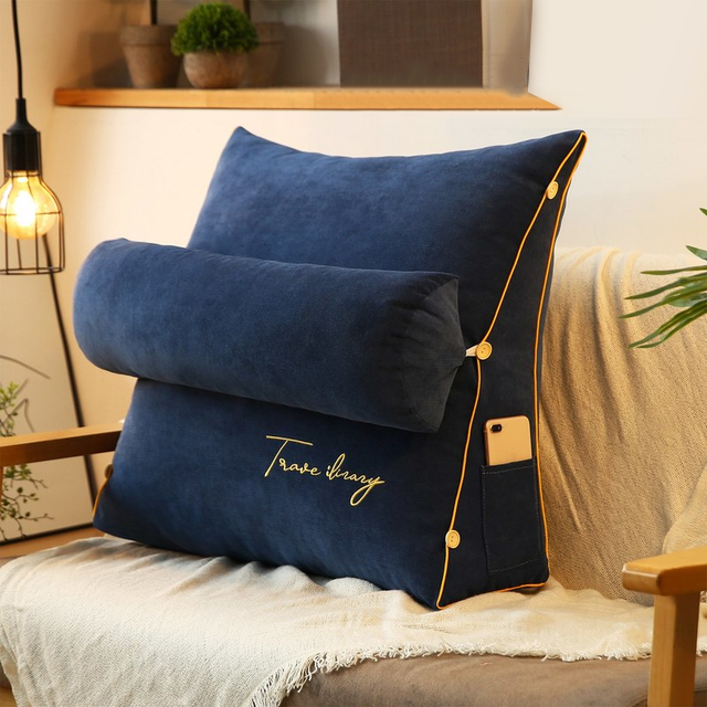 Triangular Reading Backrest Pillow For Bed And Sofa Support Navy blue NALANI