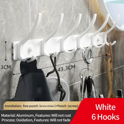 Durable Aluminum Wall Mounted Coat Rack With Six Hooks White 6-hook NALANI