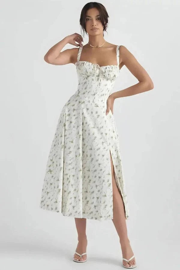 Linsay Dress In Soft Polyester With Corset Bodice And Back Tie