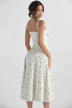 Linsay Dress In Soft Polyester With Corset Bodice And Back Tie