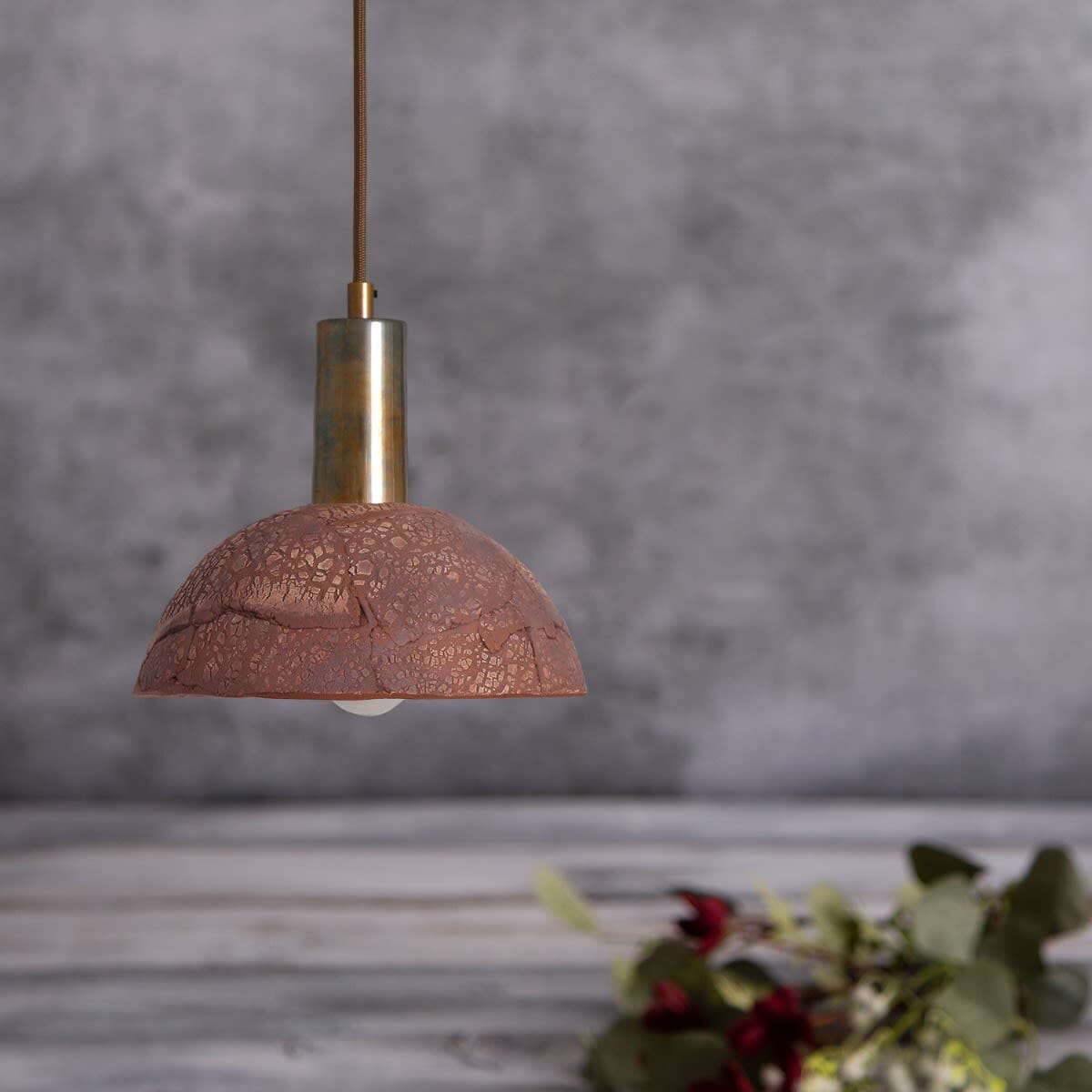 Diapole | Organic Ceramic Dome Pendant Light 20cm in Red Iron Finish NALANI