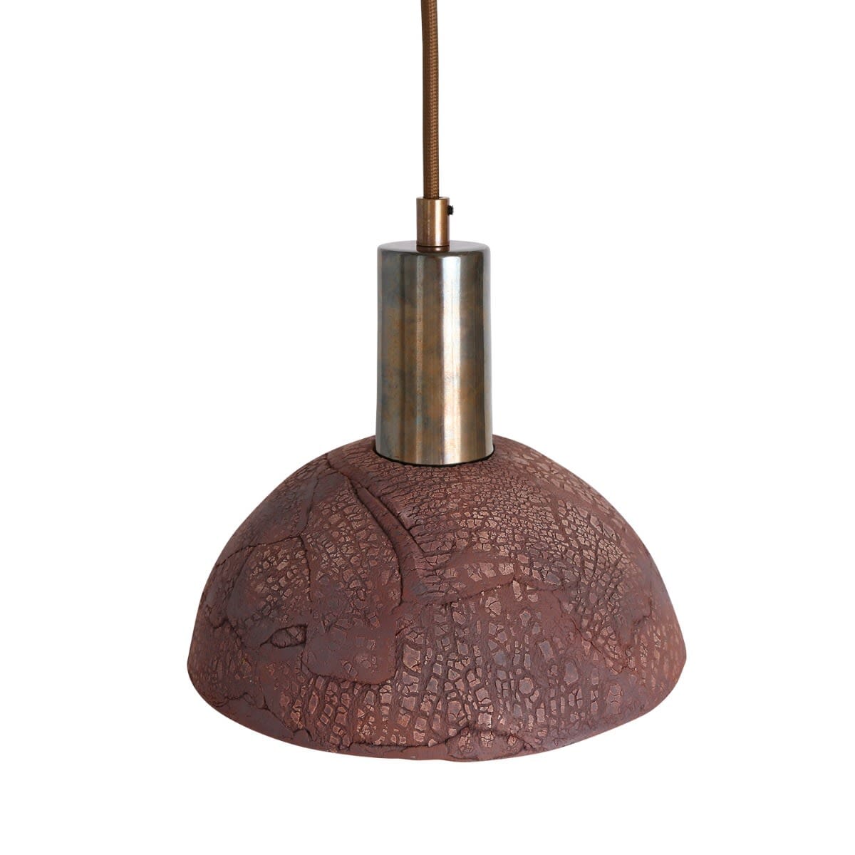 Diapole | Organic Ceramic Dome Pendant Light 20cm in Red Iron Finish Antique Brass NALANI