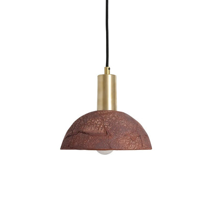 Diapole | Organic Ceramic Dome Pendant Light 20cm in Red Iron Finish Satin Brass NaLani